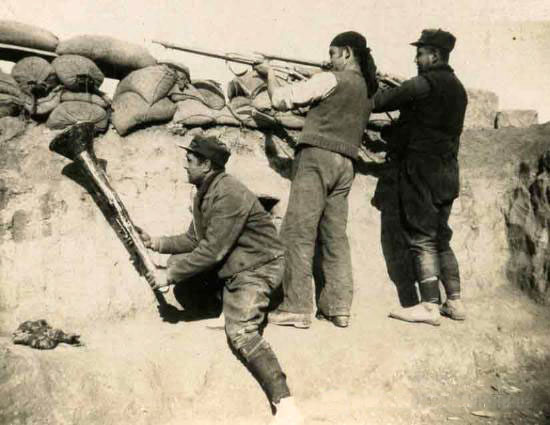 Militiamen on the Huesca front, winter 1936-37