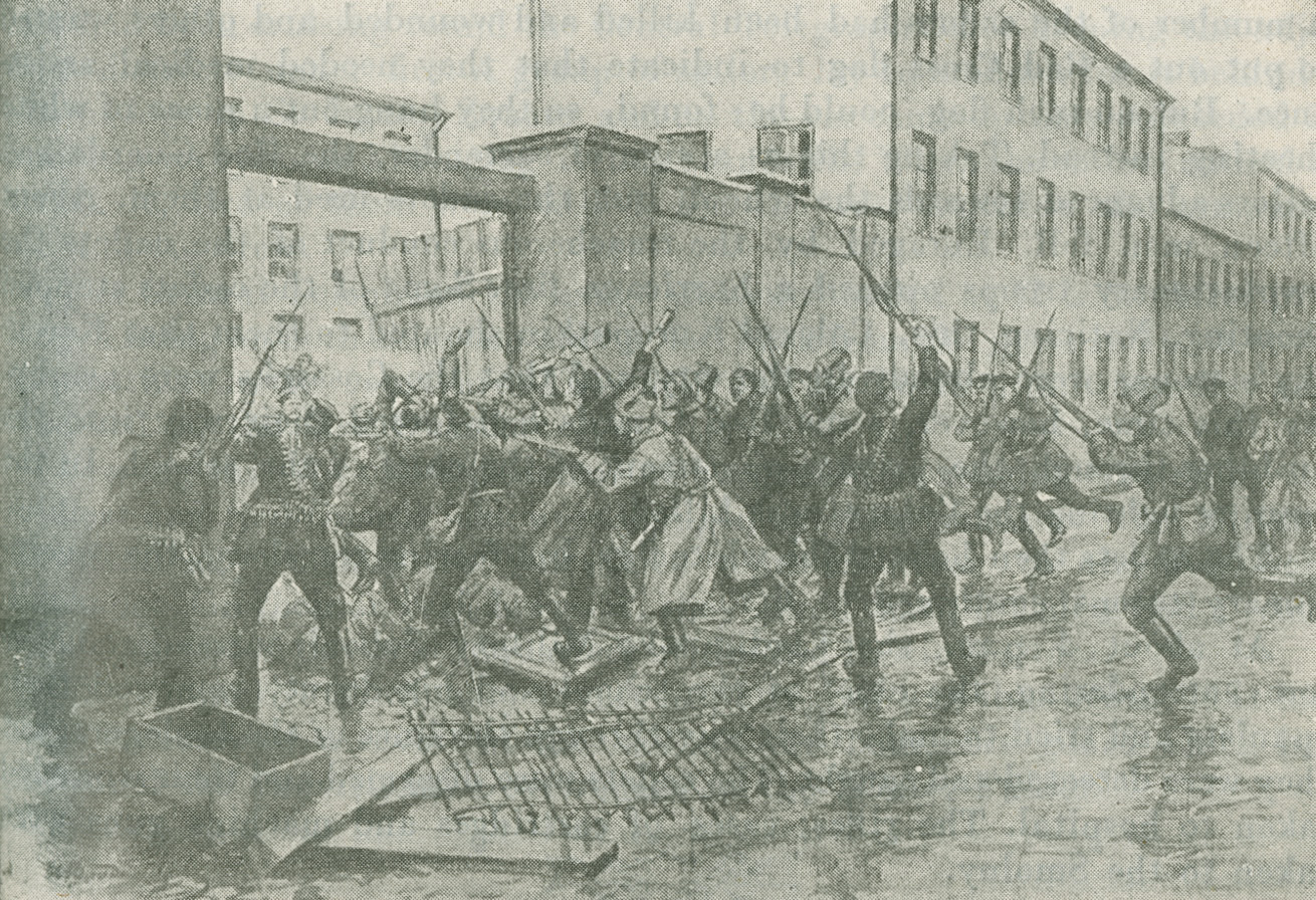 Excerpt from a drawing of the storming of the Vladimirsky Military School