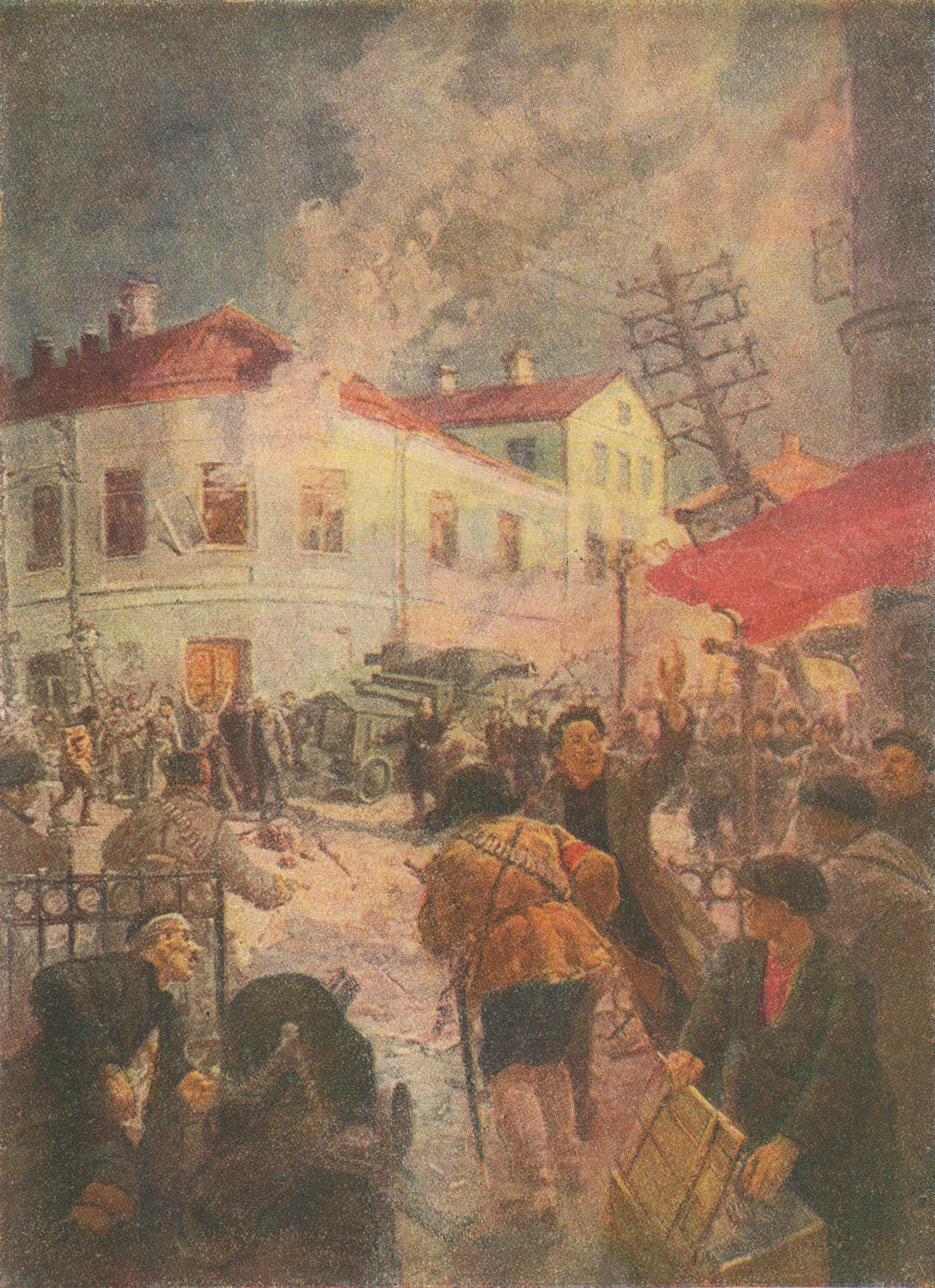 Excerpt from a painting depicting fighting in Kudrinskaya Square, Moscow